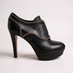 Louis Vuitton Heeled Platform Booties Black Leather Zipper Italy 37.5 EU 7.5 US